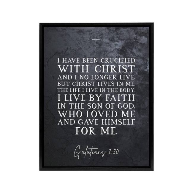 "Artery8 Galatians 2 20 Christ Lives In Me Bible Quote Framed Canvas Wall Art Print in Grey - Size: W12"" x H16""" - image 1