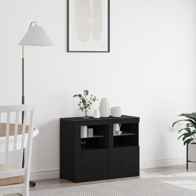 Berkfield Home Side Cabinets with LED Lights 2 pcs Black Oak 41x37x67 cm - Size: 41 x 37 x 67 cm - image 1