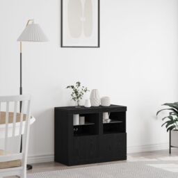 Berkfield Home Side Cabinets with LED Lights 2 pcs Black Oak 41x37x67 cm - Size: 41 x 37 x 67 cm - thumbnail 1