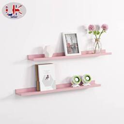 SPOT ON DEALZ Set of 2 Blush 48CM Floating Wall Shelves Wooden Display Storage Unit in Pink - thumbnail 5