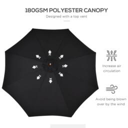 OUTSUNNY 3m Fir Wooden Garden Parasol Sun Shade Outdoor Umbrella Canopy in Black - thumbnail 5