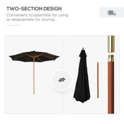 OUTSUNNY 3m Fir Wooden Garden Parasol Sun Shade Outdoor Umbrella Canopy in Black - thumbnail 7