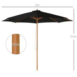 OUTSUNNY 3m Fir Wooden Garden Parasol Sun Shade Outdoor Umbrella Canopy in Black - thumbnail 3