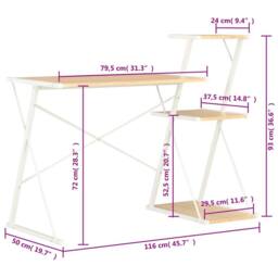 Berkfield Home Desk with Shelf White & Oak 116x50x93 cm - Size: 116 x 50 x 93 cm - thumbnail 7