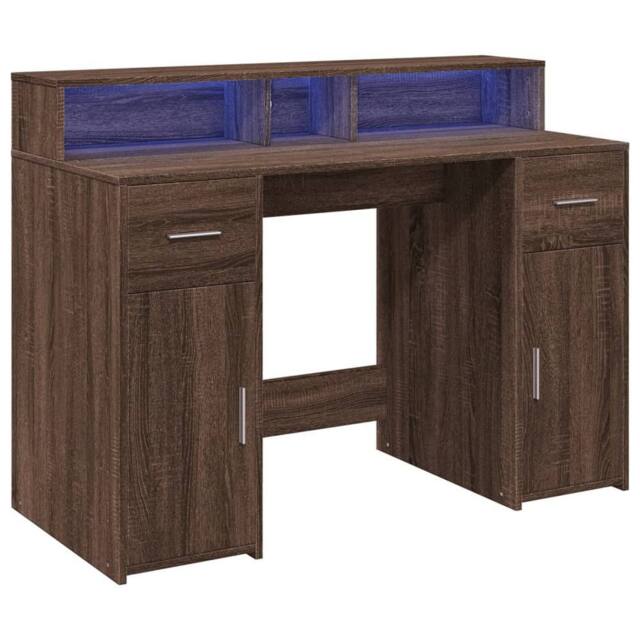 Berkfield Home Soft Desk with LED Lights Brown Oak 120x55x91 cm Engineered Wood - Size: 120 x 55 x 91 cm - image 1