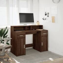Berkfield Home Soft Desk with LED Lights Brown Oak 120x55x91 cm Engineered Wood - Size: 120 x 55 x 91 cm - thumbnail 4