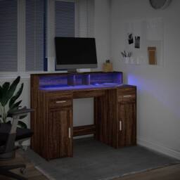 Berkfield Home Soft Desk with LED Lights Brown Oak 120x55x91 cm Engineered Wood - Size: 120 x 55 x 91 cm - thumbnail 5