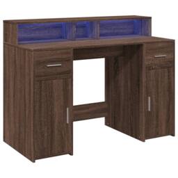 Berkfield Home Soft Desk with LED Lights Brown Oak 120x55x91 cm Engineered Wood - Size: 120 x 55 x 91 cm - thumbnail 1