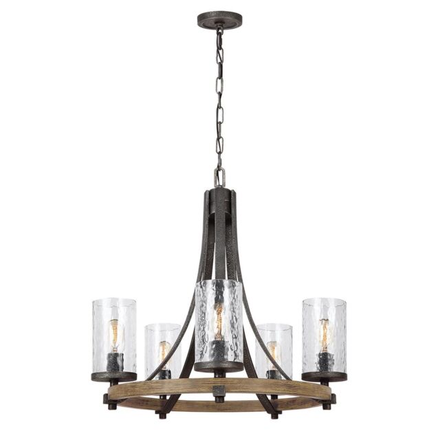Netlighting Feiss Angelo 5 Light Chandelier Weathered Oak in Brown - image 1