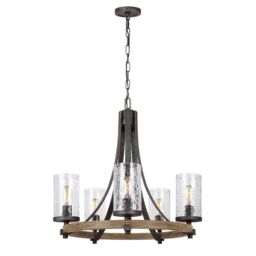 Netlighting Feiss Angelo 5 Light Chandelier Weathered Oak in Brown