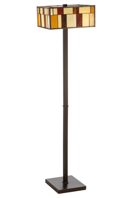 Orsina Square Deco Floor Lamp, Multicoloured Glass Shade With Textured Finish, Rustic Bronze Iron Frame - image 1