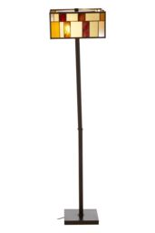Orsina Square Deco Floor Lamp, Multicoloured Glass Shade With Textured Finish, Rustic Bronze Iron Frame - thumbnail 2