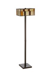 Orsina Square Deco Floor Lamp, Multicoloured Glass Shade With Textured Finish, Rustic Bronze Iron Frame - thumbnail 3