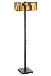 Orsina Square Deco Floor Lamp, Multicoloured Glass Shade With Textured Finish, Rustic Bronze Iron Frame