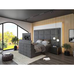 KDMD Copenhagen Upholstered Grey Television Bed Frame - Size: Small Double - thumbnail 1