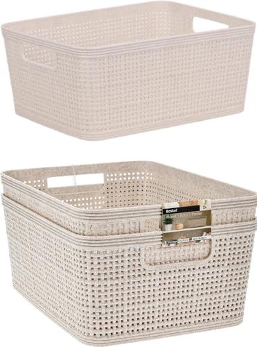 Libbi Lou Storage Baskets Woven Design Set of 6 (25 x 19cm) in Beige - Size: 25 x 19 cm