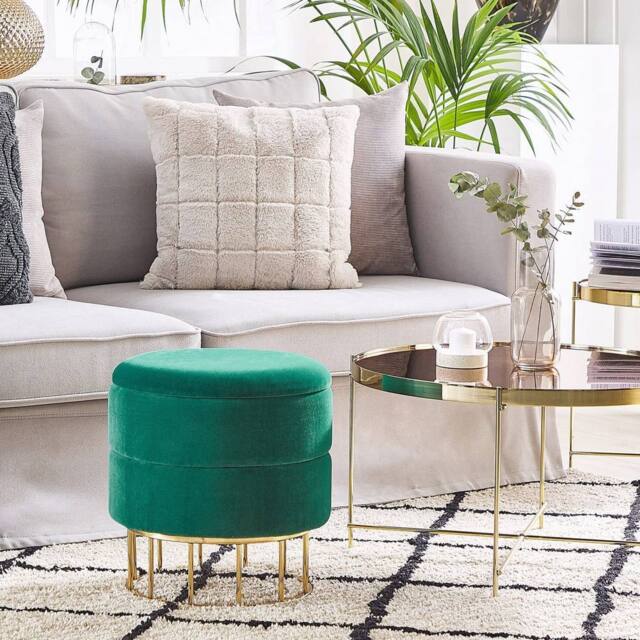 Wyld and Coco Dark Green Velvet Storage Pouffe with Gold Base - image 1