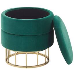 Wyld and Coco Dark Green Velvet Storage Pouffe with Gold Base - thumbnail 3