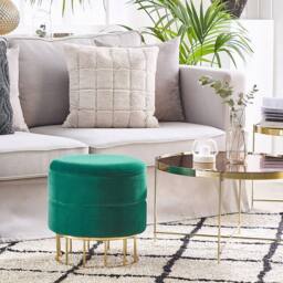 Wyld and Coco Dark Green Velvet Storage Pouffe with Gold Base - thumbnail 1