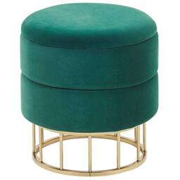 Wyld and Coco Dark Green Velvet Storage Pouffe with Gold Base - thumbnail 2