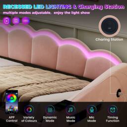 ModernLuxe Upholstered single daybed with LED ottoman storage in Pink - thumbnail 9