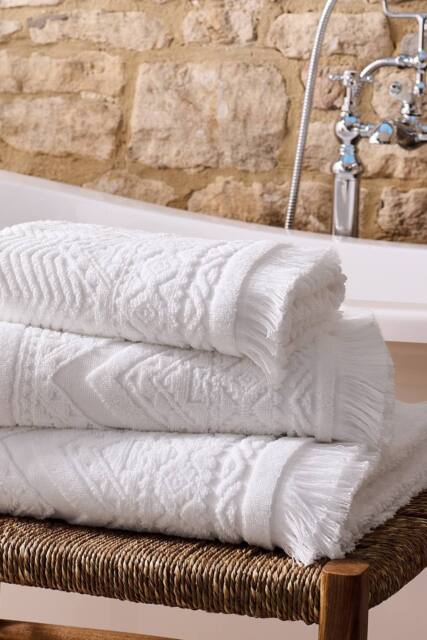 CHRISTY 'Boho' Fringed Jacquard Cotton Towels in White - image 1