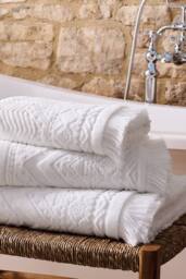CHRISTY 'Boho' Fringed Jacquard Cotton Towels in White - thumbnail 1