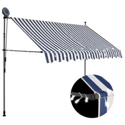 Berkfield Home Manual Retractable Awning with LED 300 cm Blue & White