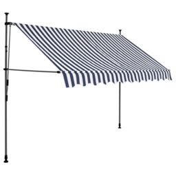 Berkfield Home Manual Retractable Awning with LED 300 cm Blue & White - thumbnail 2
