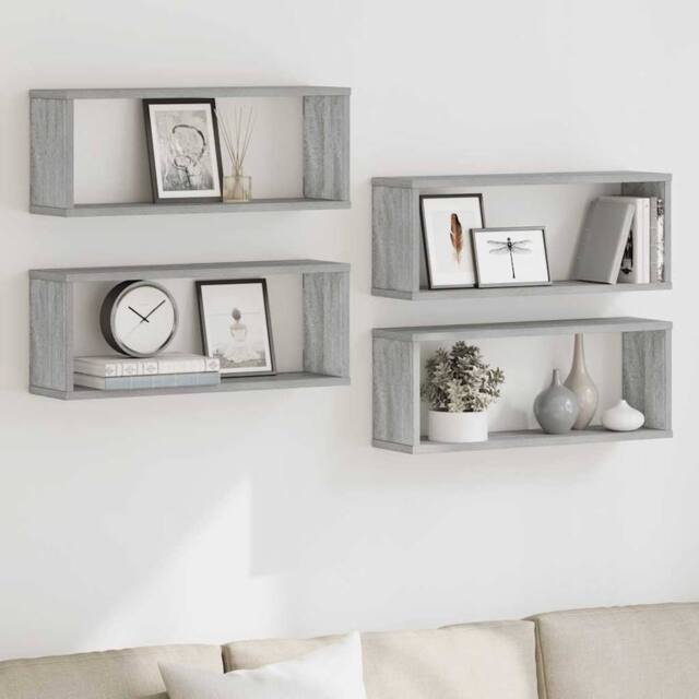 Berkfield Home Wall Cube Shelves 4 pcs Grey Sonoma 60x15x23 cm Engineered Wood - Size: 60 x 15 x 23 cm - image 1