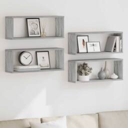 Berkfield Home Wall Cube Shelves 4 pcs Grey Sonoma 60x15x23 cm Engineered Wood - Size: 60 x 15 x 23 cm - thumbnail 1