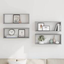 Berkfield Home Wall Cube Shelves 4 pcs Grey Sonoma 60x15x23 cm Engineered Wood - Size: 60 x 15 x 23 cm - thumbnail 2