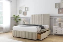 "Comfort Beds Lorenzo Plush Divan Base 2 Drawers - 26"" Headboard-Footboard in Cream - Size: King" - thumbnail 1