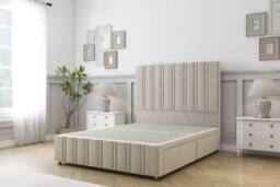 "Comfort Beds Lorenzo Plush Divan Base 2 Drawers - 26"" Headboard-Footboard in Cream - Size: King" - thumbnail 2