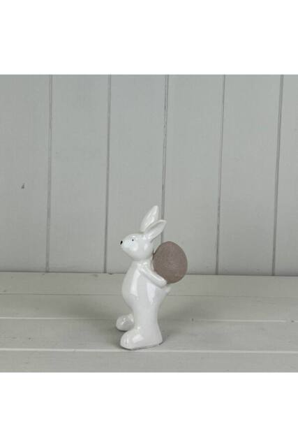 KDMD Ceramic White Rabbit Holding Egg - image 1