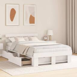 Berkfield Home with Drawer with Headboard with Storage White 140 x 190 cm Solid - thumbnail 4