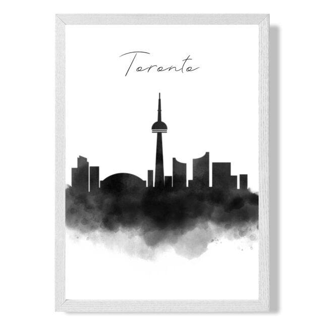 ARTZE Toronto Watercolour Skyline City Framed Print SIZE: A4 with White Frame in Black - image 1