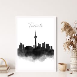ARTZE Toronto Watercolour Skyline City Framed Print SIZE: A4 with White Frame in Black - thumbnail 2