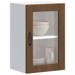 Berkfield Home Kitchen Wall Cabinet with Glass Door¬†Porto Brown Oak - thumbnail 2
