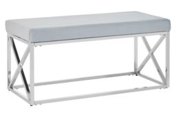 Orsina Mink Tufted Bench with Silver Stainless Steel Frame, Luxe Velvet Upholstered Accent Bench, Mink-Toned Seat in Blue - thumbnail 2