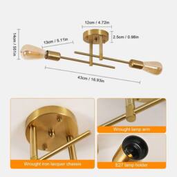 Goeco Ceiling Light Vintag, E27, Modern Chandelier for Living Room Bedroom in Gold - thumbnail 3