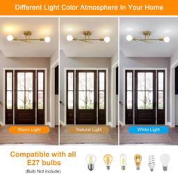 Goeco Ceiling Light Vintag, E27, Modern Chandelier for Living Room Bedroom in Gold - thumbnail 2