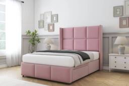 "Comfort Beds Charlie Plush Divan Base No Drawers - 54"" Wingback-Footboard in Pink - Size: Double" - thumbnail 2