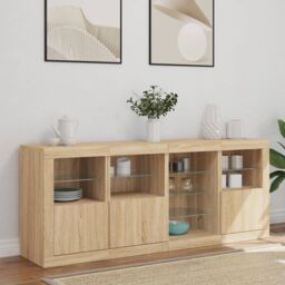 Berkfield Home Sideboard with LED Lights Sonoma Oak 164x37x67 cm in Brown - Size: 164 x 37 x 67 cm - thumbnail 3