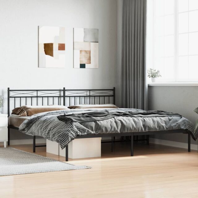 Berkfield Home Metal Bed Frame with Headboard Black 193x203 cm - image 1