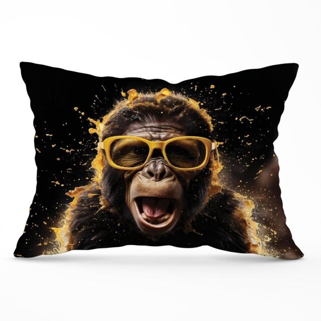 Warren Reed - Designer Splashart Monkey Face With Yellow Glasses Cushions in Orange - Size: 45 cm x 45 cm - image 1