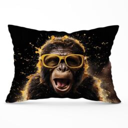 Warren Reed - Designer Splashart Monkey Face With Yellow Glasses Cushions in Orange - Size: 45 cm x 45 cm - thumbnail 1