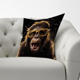 Warren Reed - Designer Splashart Monkey Face With Yellow Glasses Cushions in Orange - Size: 45 cm x 45 cm - thumbnail 2