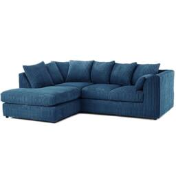 Bliss Furniture Left Hand L Shape Scatter Back Corner Sofa in Blue Jumbo Cord Fabric - Size: 4 Pack
