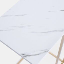 OHS Marble Effect C-Shaped Coffee Table Sofa Desk in White - thumbnail 7